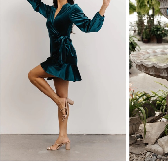 Velvet Wrap Dress- Jade - Picture 5 of 6